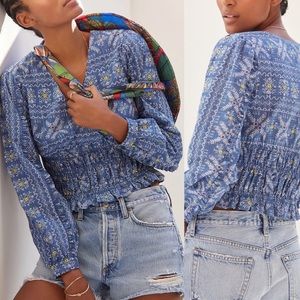 Forever That Girl | Anthropologie Boho Floral Smocked Embroidered Blouse